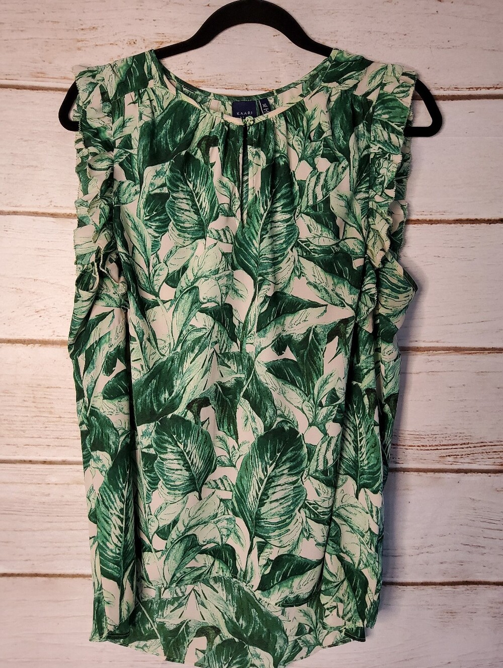 Kaari Blue Green Leaf Print Blouse